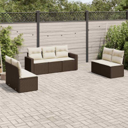 7 Pcs conjunto de sofás jardim c/ almofadões vime PE castanho
