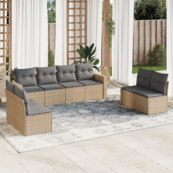 9 Pcs conjunto de sofás p/ jardim com almofadões vime PE bege