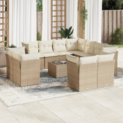 12 Pcs conjunto de sofás p/ jardim com almofadões vime PE bege