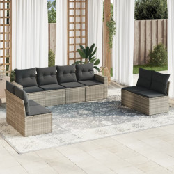 8 Pcs conj. sofás jardim c/ almofadões vime PE cinzento-claro