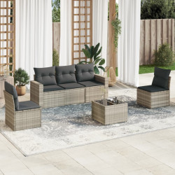 6 Pcs conj. sofás jardim com almofadões vime PE cinzento-claro