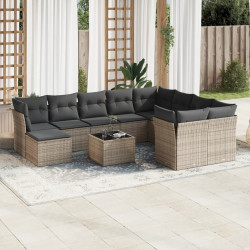 11 Pcs conjunto sofás de jardim c/ almofadões vime PE cinzento