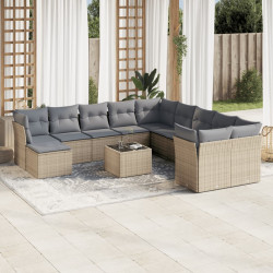12 Pcs conjunto de sofás p/ jardim com almofadões vime PE bege