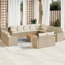 14 Pcs conjunto de sofás p/ jardim com almofadões vime PE bege