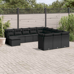 12 Pcs conjunto de sofás de jardim c/ almofadões vime PE preto