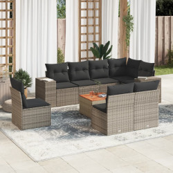 9 Pcs conjunto sofás p/ jardim com almofadões vime PE cinzento