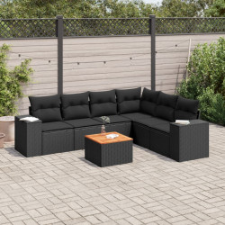 7 Pcs conjunto de sofás p/ jardim c/ almofadões vime PE preto