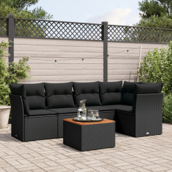 6 Pcs conjunto sofás de jardim c/ almofadões vime PE preto
