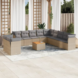 12 Pcs conjunto de sofás p/ jardim com almofadões vime PE bege