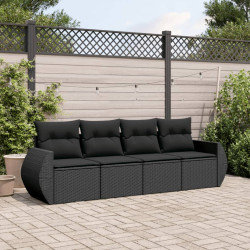 4 Pcs conjunto de sofás para jardim c/ almofadões vime PE preto