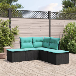 5 Pcs conjunto sofás de jardim com almofadões vime PE preto