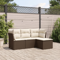 4 Pcs conjunto sofás de jardim c/ almofadões vime PE castanho