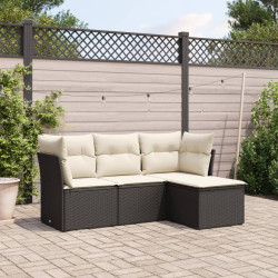 4 Pcs conjunto de sofás para jardim c/ almofadões vime PE preto