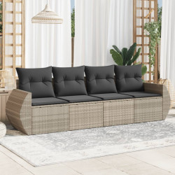 4 Pcs conj. sofás jardim c/ almofadões vime PE cinzento-claro