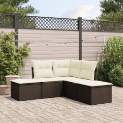 5 Pcs conjunto sofás p/ jardim c/ almofadões vime PE castanho