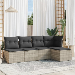 5 Pcs conj. sofás jardim c/ almofadões vime PE cinzento-claro
