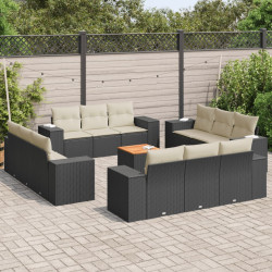 13 Pcs conjunto de sofás de jardim com almofadões vime PE preto