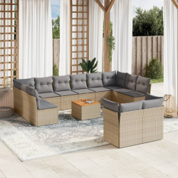 13 Pcs conjunto de sofás p/ jardim com almofadões vime PE bege