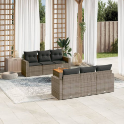 7 Pcs conjunto sofás p/ jardim c/ almofadões vime PE cinzento
