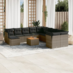 12 Pcs conjunto de sofás jardim c/ almofadões vime PE cinzento