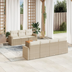 8 Pcs conjunto de sofás p/ jardim com almofadões vime PE bege