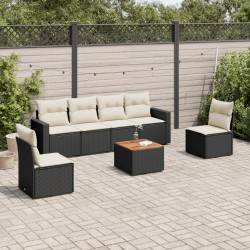 7 Pcs conjunto de sofás p/ jardim c/ almofadões vime PE preto