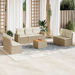 8 Pcs conjunto de sofás p/ jardim com almofadões vime PE bege