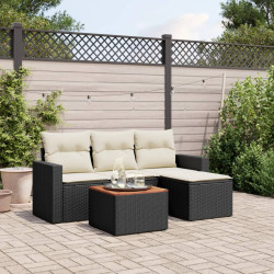 5 Pcs conjunto sofás de jardim com almofadões vime PE preto