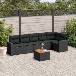 7 Pcs conjunto de sofás p/ jardim c/ almofadões vime PE preto