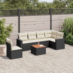 7 Pcs conjunto de sofás p/ jardim c/ almofadões vime PE preto