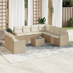 10 Pcs conjunto de sofás p/ jardim com almofadões vime PE bege