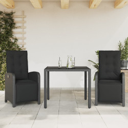 3 Pcs conjunto de bistrô com almofadões vime PE preto