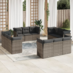 12 Pcs conjunto de sofás jardim c/ almofadões vime PE cinzento