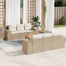 7 Pcs conjunto de sofás p/ jardim com almofadões vime PE bege