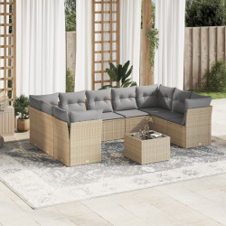 10 Pcs conjunto de sofás p/ jardim com almofadões vime PE bege