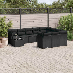 11 Pcs conjunto sofás de jardim c/ almofadões vime PE preto