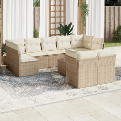 10 Pcs conjunto de sofás p/ jardim com almofadões vime PE bege