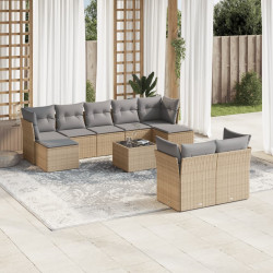 10 Pcs conjunto de sofás p/ jardim com almofadões vime PE bege