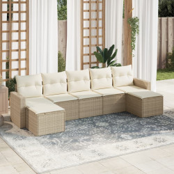 7 Pcs conjunto de sofás p/ jardim com almofadões vime PE bege