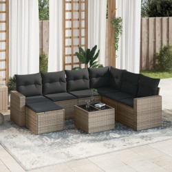 8 Pcs conjunto sofás de jardim c/ almofadões vime PE cinzento