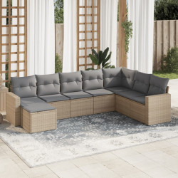 8 Pcs conjunto de sofás p/ jardim com almofadões vime PE bege