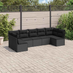 7 Pcs conjunto de sofás p/ jardim c/ almofadões vime PE preto