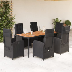 7 Pcs conjunto de jantar p/ jardim c/ almofadões vime PE preto