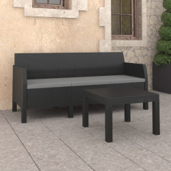 2 Pcs conjunto lounge jardim com almofadões vime PP antracite
