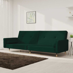 Sofá-cama 2 lugares com duas almofadas veludo verde-escuro
