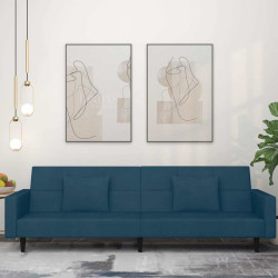 Sofá-cama 2 lugares com duas almofadas veludo azul