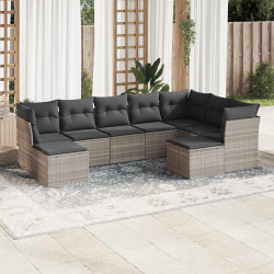 9 Pcs conj. sofás jardim com almofadões vime PE cinzento-claro