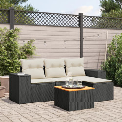 5 Pcs conjunto sofás de jardim com almofadões vime PE preto