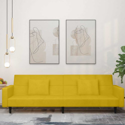 Sofá-cama 2 lugares com duas almofadas veludo amarelo