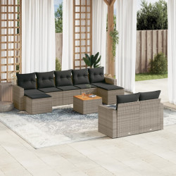 10 Pcs conjunto sofás de jardim c/ almofadões vime PE cinzento
